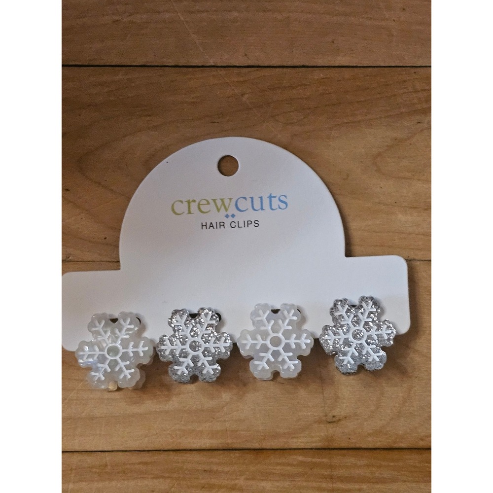 Crewcuts J.Crew Kids Snowflake Hair Clips 4-Pack Silver White Glitter CE112 NEW